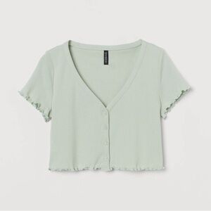 Sage Green Short Sleeve Crop Blouse